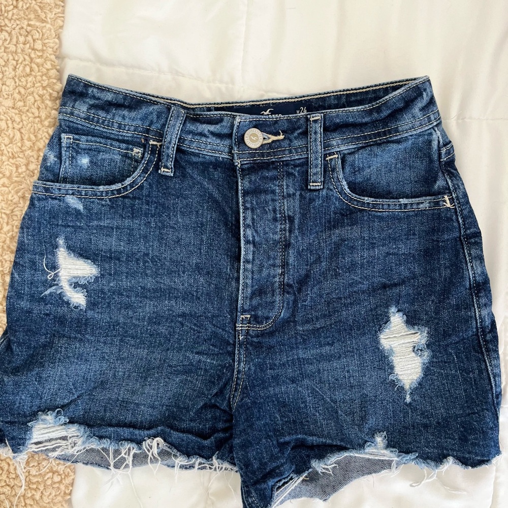 Hollister Blue Jean Shorts Distressed Mid-Thigh